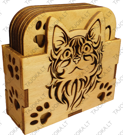 Mediniai padėkliukai puodeliui "Katinas"